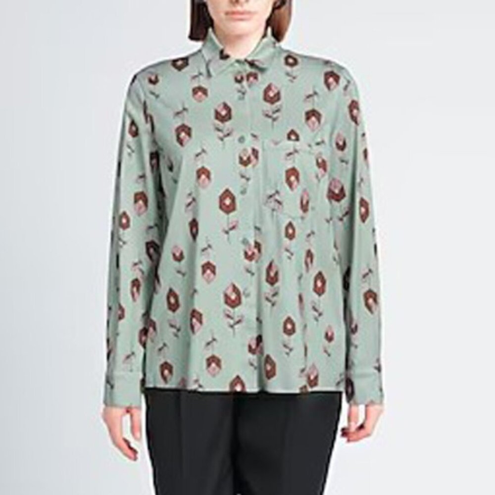 CIRCOLO 1901 Womens Patterned Button Up Long Sleeve Shirt in Sage Green s. S NWT